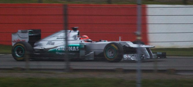 El Mercedes W03 durante las pruebas privadas en Silverstone