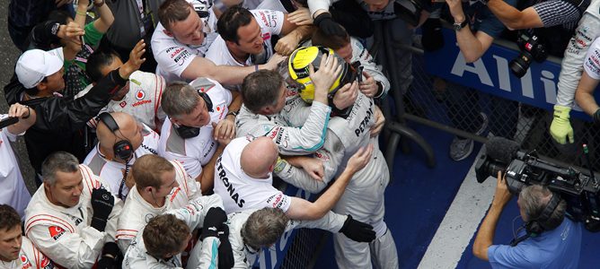 Nico Rosberg celebra la victoria en el GP de China