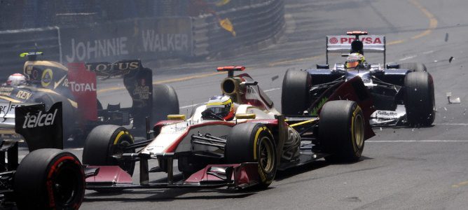 Incidente en la salida del GP de Mónaco 2012 entre Pastor Maldonado y Pedro de la Rosa