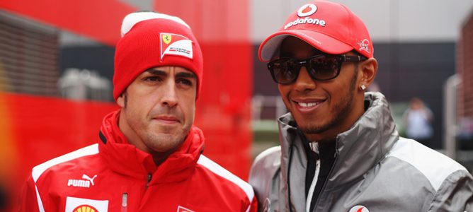 Fernando Alonso y Lewis Hamilton en Silverstone 2012