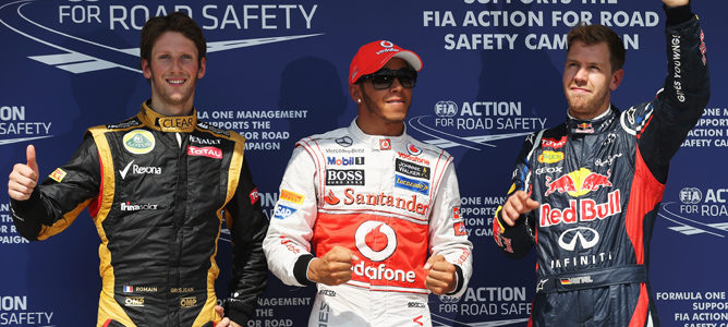 Lewis Hamilton, Romain Grosjean y Sebastian Vettel, clasificación, GP Hungría 2012