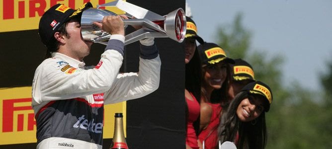 Sergio Perez en el podio de Canadá