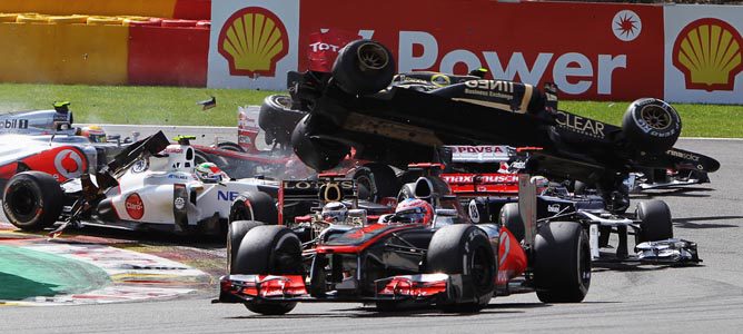 Romain Grosjean en el momento del accidente en Spa