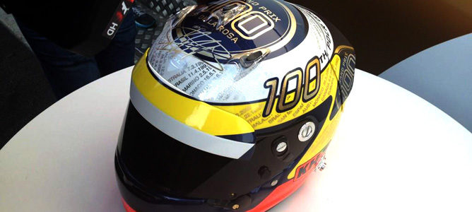 Casco que utilizará Pedro de la Rosa en su GP número 100