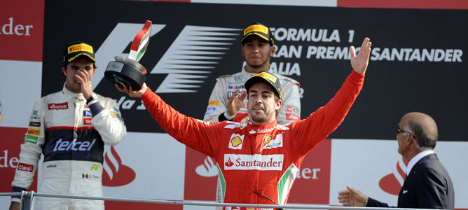 Fernando Alonso en el podio del GP de italia 2012, en Monza