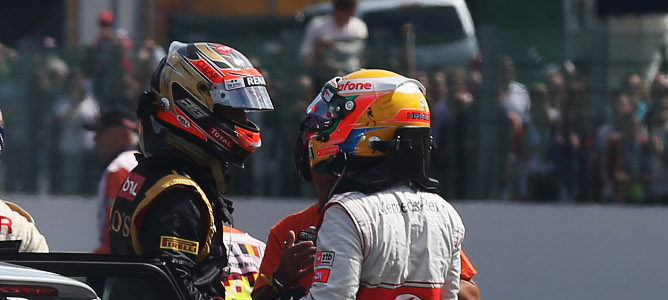Grosjean y Hamilton en Spa