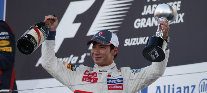 Kamui Kobayashi en el podio de Suzuka 2012