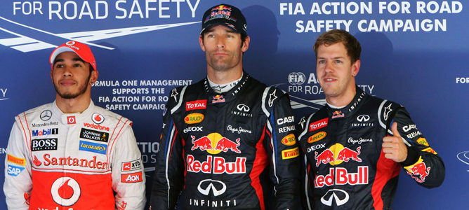 Webber, Vettel y Hamilton tras la clasificación de Corea 2012