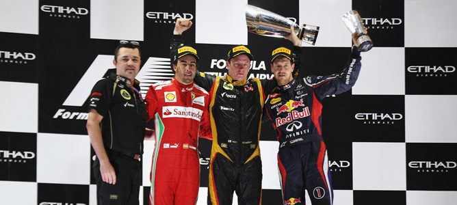 Raikkonen, Alonso y Vettel en el podio del GP de Abu Dabi 2012