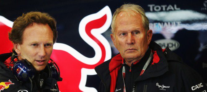 Christian Horner y Helmut Marko en el box del equipo Red Bull