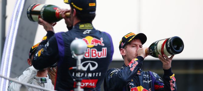 Vettel y Webber en el podio de Malasia