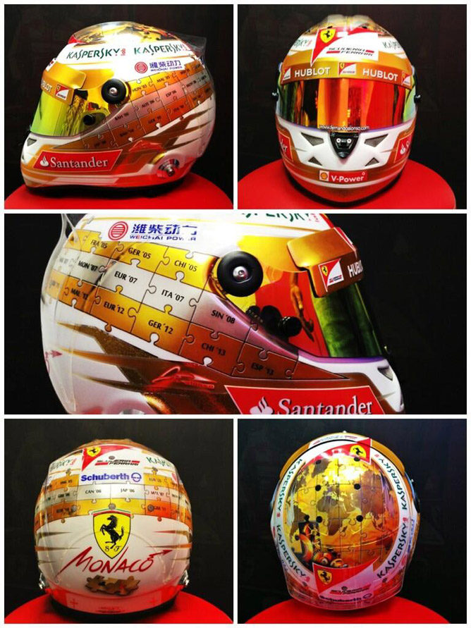 Fernando Alonso estrenará un nuevo casco dorado en el Gran Premio de Mónaco 2013