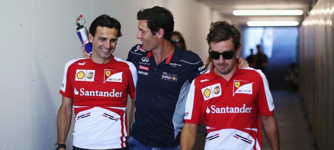 Mark Webber junto a Pedro de la Rosa y Fernando Alonso