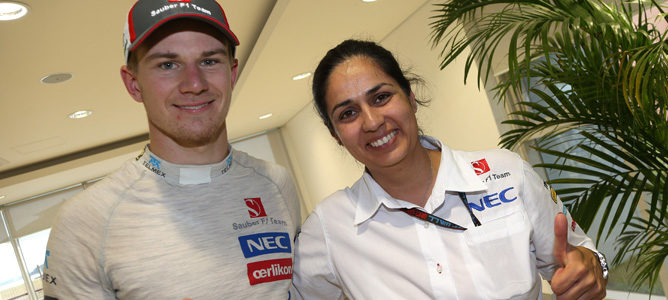 Nico Hülkenberg y Monisha Kaltenborn celebran su cuarto puesto en Corea 2013