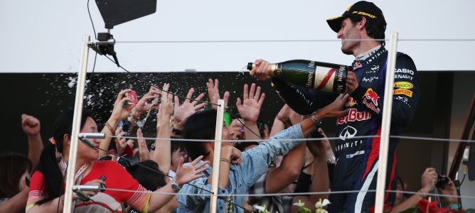 Mark Webber en el podio de Suzuka