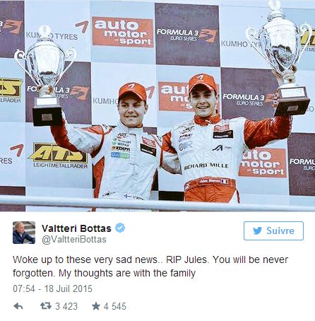 Los pilotos se despiden de Jules Bianchi en las redes sociales