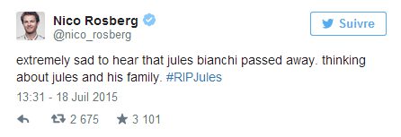 Los pilotos se despiden de Jules Bianchi en las redes sociales