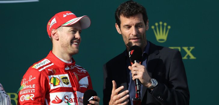 Sebastian Vettel y Mark Webber durante la ceremonia de podio en el GP Australia 2017