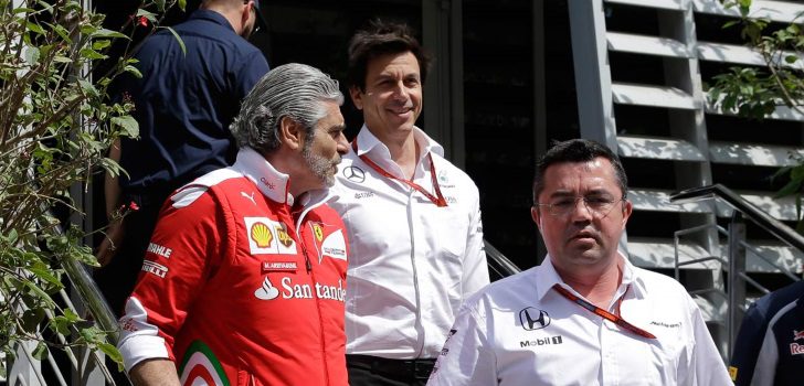 Maurizio Arrivabene, Toto Wolff y Eric Boullier