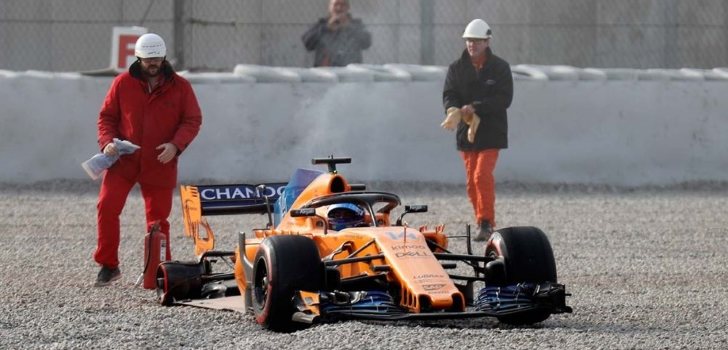Fernando Alonso en Montmeló tras su incidente