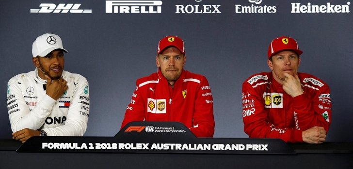 Hamilton, Vettel y Räikkönen en la rueda de prensa de Melbourne