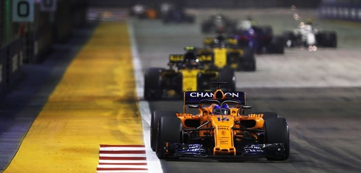 Alonso, durante el GP de Singapur 2018