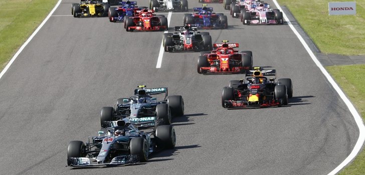 Los pilotos de F1, en la salida del GP de Japón