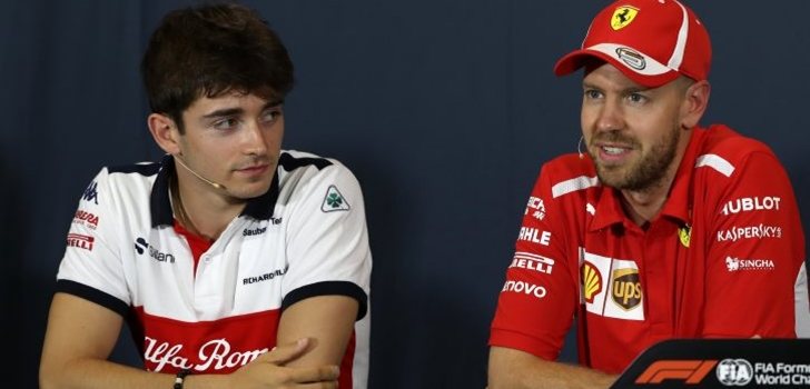Vettel y Leclerc, en rueda de prensa