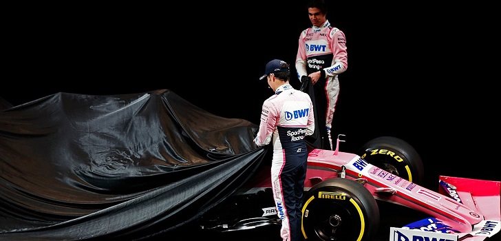 Pérez y Stroll desvelando el livery