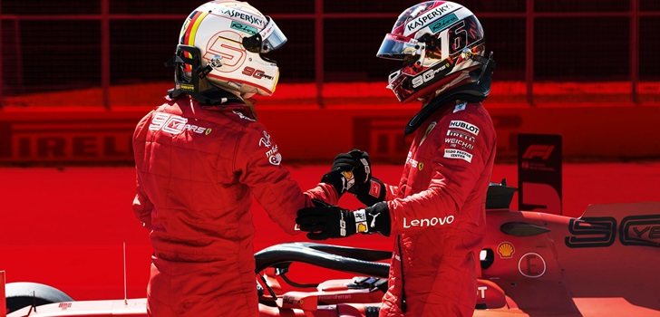Vettel y Leclerc se saludan