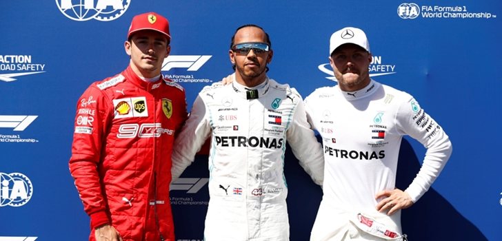 Leclerc, Hamilton y Bottas posan ante los medios