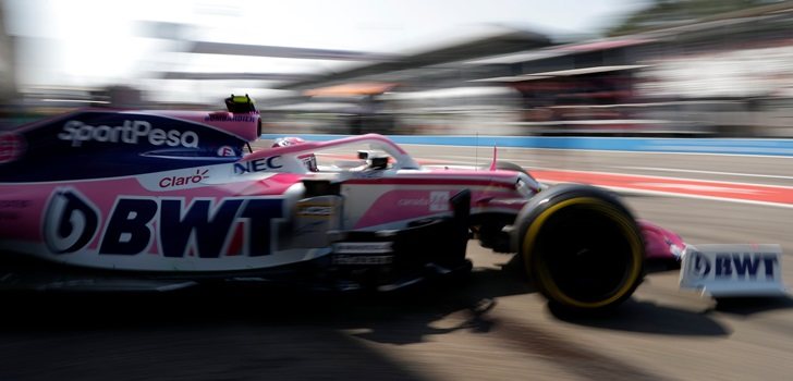 Lance Stroll sale del pit lane en Hockenheim