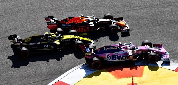 Verstappen lucha por posición con Hülkenberg y Pérez