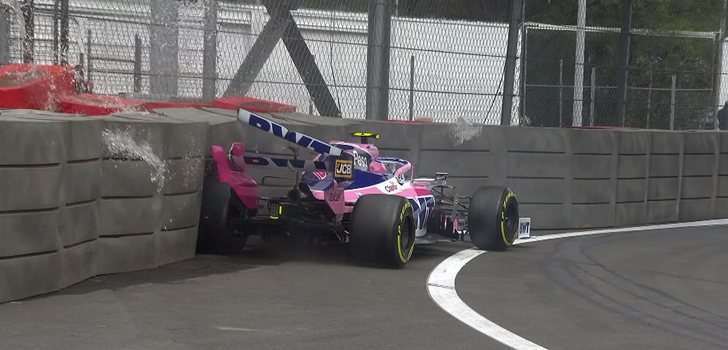 Stroll acaba contra las protecciones en los Libres 1 del GP de México