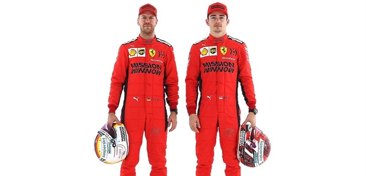 Vettel y Leclerc, con la equipación oficial de 2020