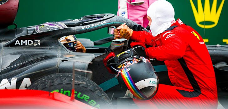 Sebastian Vettel aplaude lo logrado por Lewis Hamilton