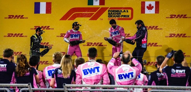 Stroll, junto a Pérez y Ocon en el podio de Sakhir