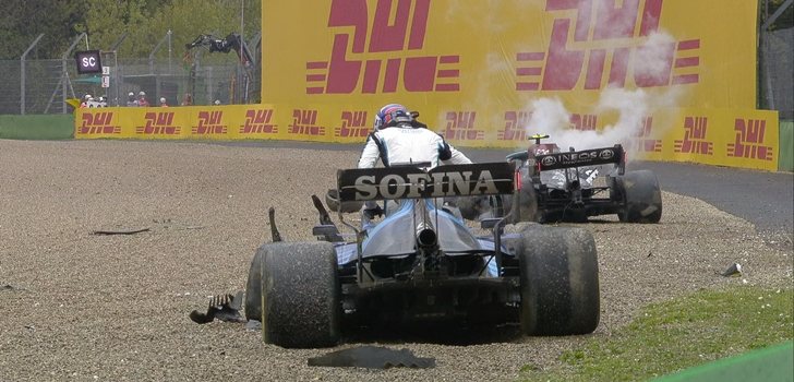 Así quedaron los coches de Russell y Bottas