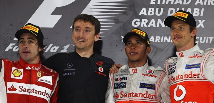 Alonso, Hamilton y Button, juntos en el podio