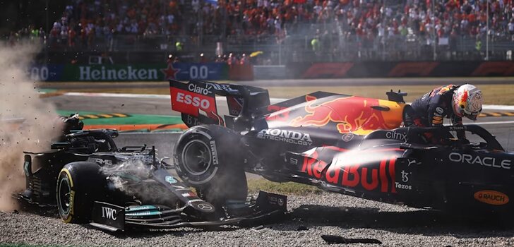 Accidente entre Verstappen y Hamilton en Italia