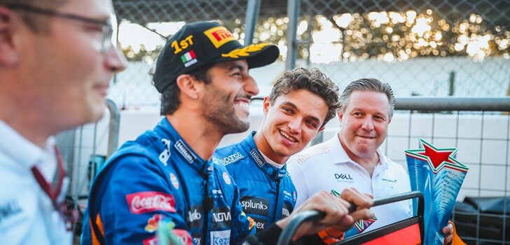 Norris y Ricciardo celebran el podio en Italia