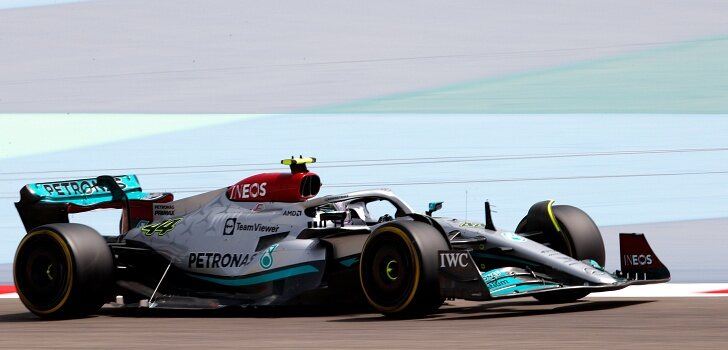 Hamilton, on the first day of testing in Bahrain