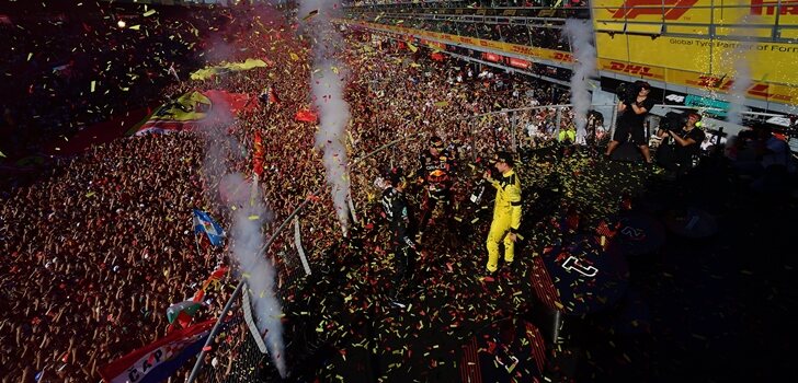 Verstappen, Leclerc y Russell en el podio de Monza