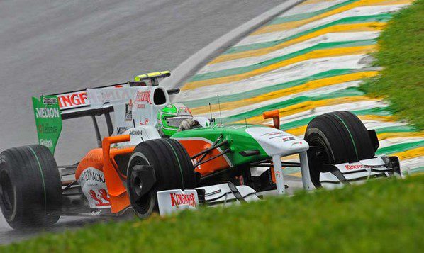 Sutil partirá tercero, Liuzzi pisa un charco y se estrella en Q2