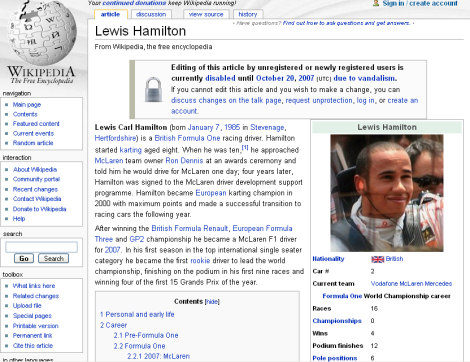 Un empleado español de Mercedes vandalizó la entrada de Hamilton en la Wikipedia
