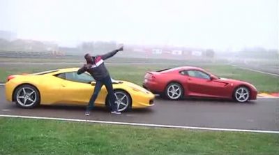 Usain Bolt de visita en el circuito de Fiorano