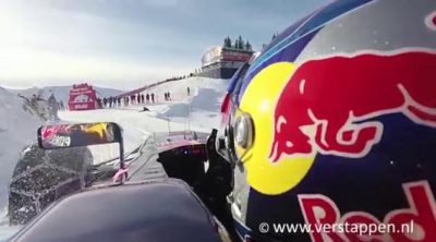 Max Verstappen rueda con el RB7 en la nieve de Austria