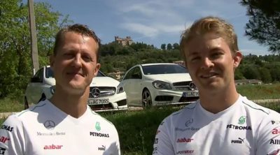 Michael Schumacher y Nico Rosberg promocionan el GP de Alemania 2012